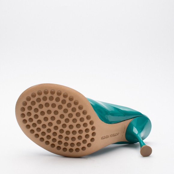 NEW in Box Bottega Veneta EU38 US8 Supergloss Leather Mule Heel Turquoise Shoe - Picture 6 of 8